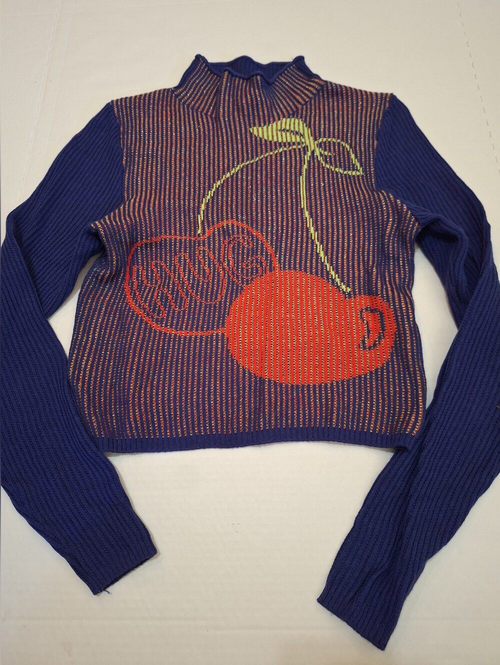 Urban Outfitters BDG Medium Shauna Jacquard Cherry Hug Mock Neck Sweater Small